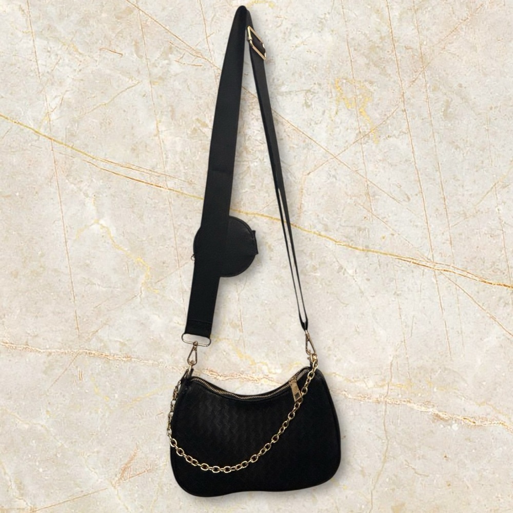 Bebe Taffy Elegant Black Crossbody Bag with Gold Accents - MSRP $99 NWT - Picture 3 of 3